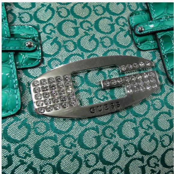 Guess Hangbag Green Medium Purse Logo G CanvasFaux - Picture 4 of 8